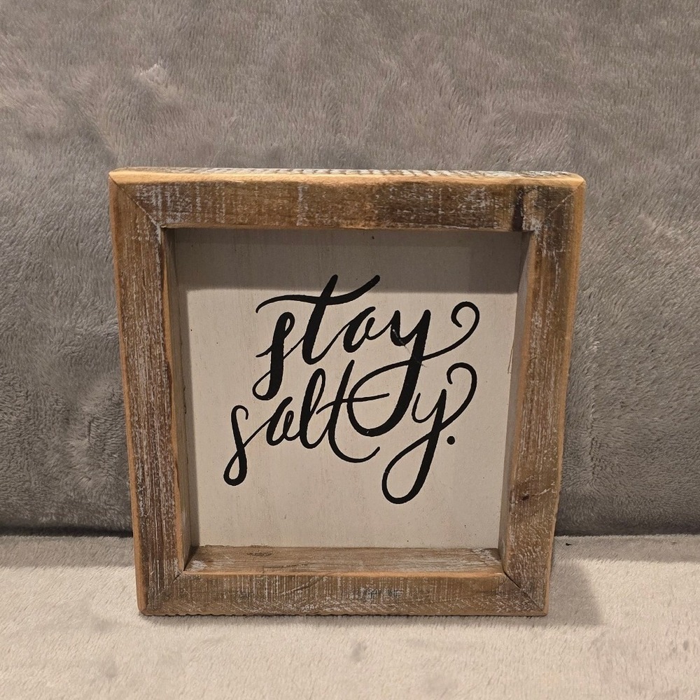 Hobby Lobby Stay Salty Framed Wood Box Sign Coastal Beach Decor Rustic Brown 5"
